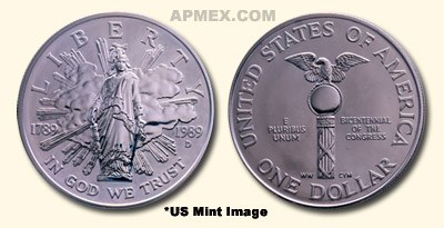 1989-D Congressional Bicentennial $1 Silver Commem BU (Box & COA) 1989-D Congressional Bicentennial $1 Silver Commem BU (Box & COA)